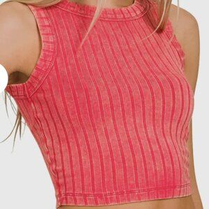 Zenana Ribbed Semi-Cropped Tank – Coral, Small